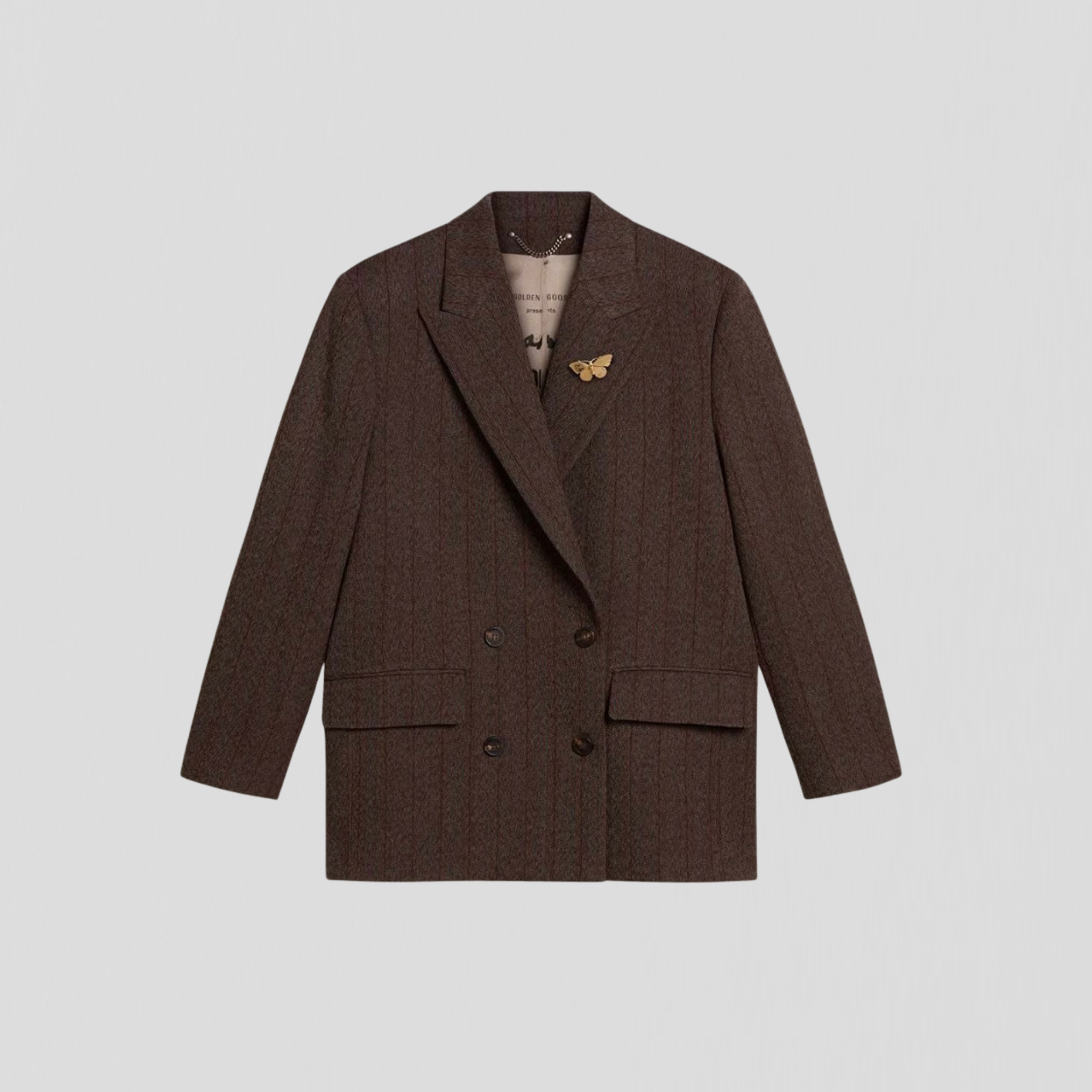 Golden Goose Journey W’s DB Tunnel Pinstripe Jacket Cocoa Brown/ Turquoise