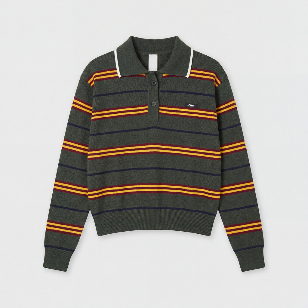 Johny Gino Cashwool Polo Long Sleeve Green/ Yellow